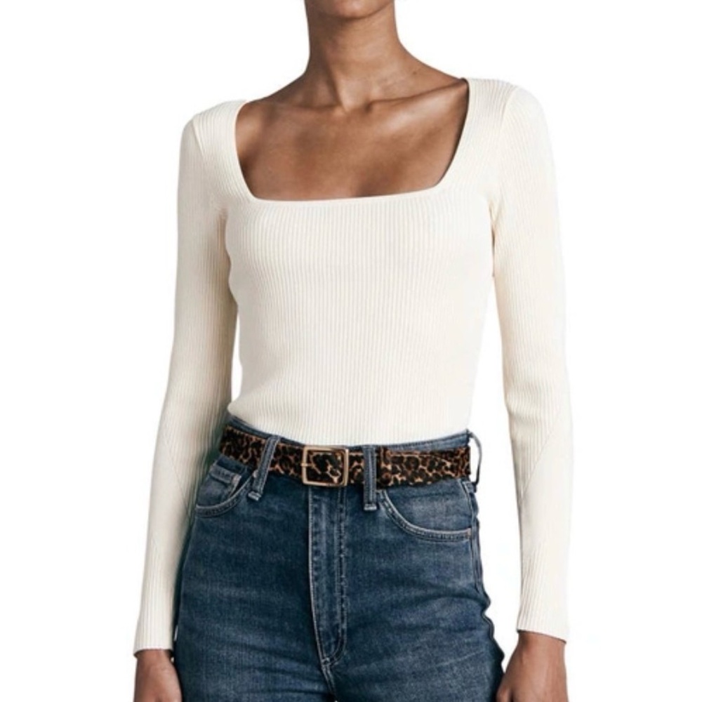 Women's Cream Ribbed Square Neck Top